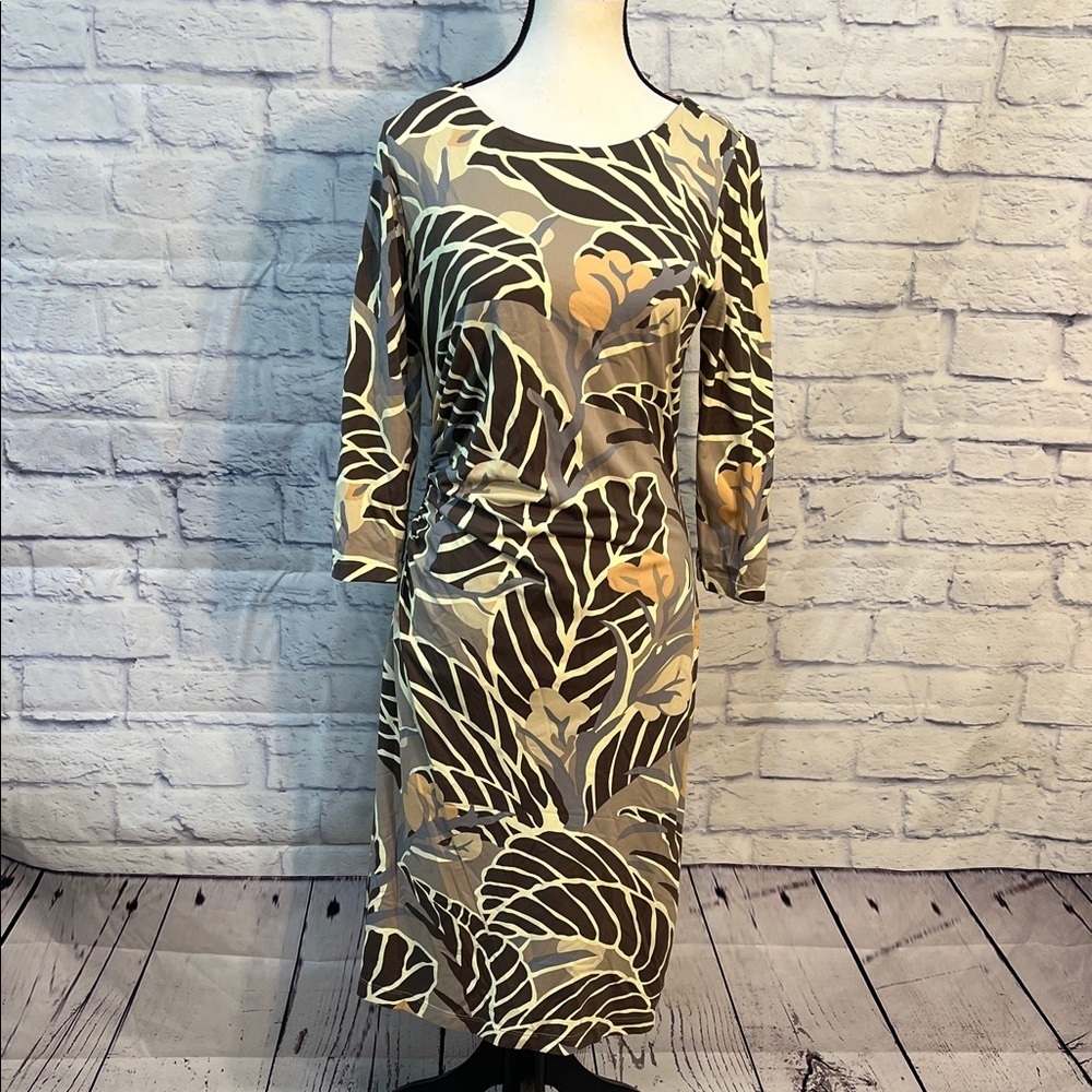 J. McLaughlin Dress Catalina Cloth Leaf Print Size Small 3/4 Sleeves